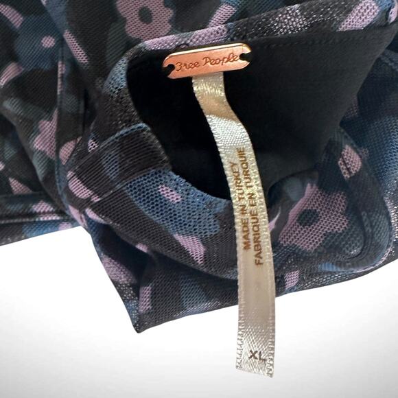 Free People XL Galaxy Square Neck Corset Crop Top Blue Purple Floral Mesh Side - Picture 7 of 10